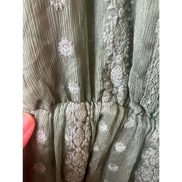 ARYNK Green Floral Silk Sundress Asymmetric Hem Adjustable Strap Button Detail M - Picture 2 of 9